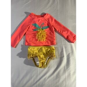 Cat & Jack Baby Girls 12M Pineapple Rash Guard Swimsuit Set Pink Yellow Ruffles
